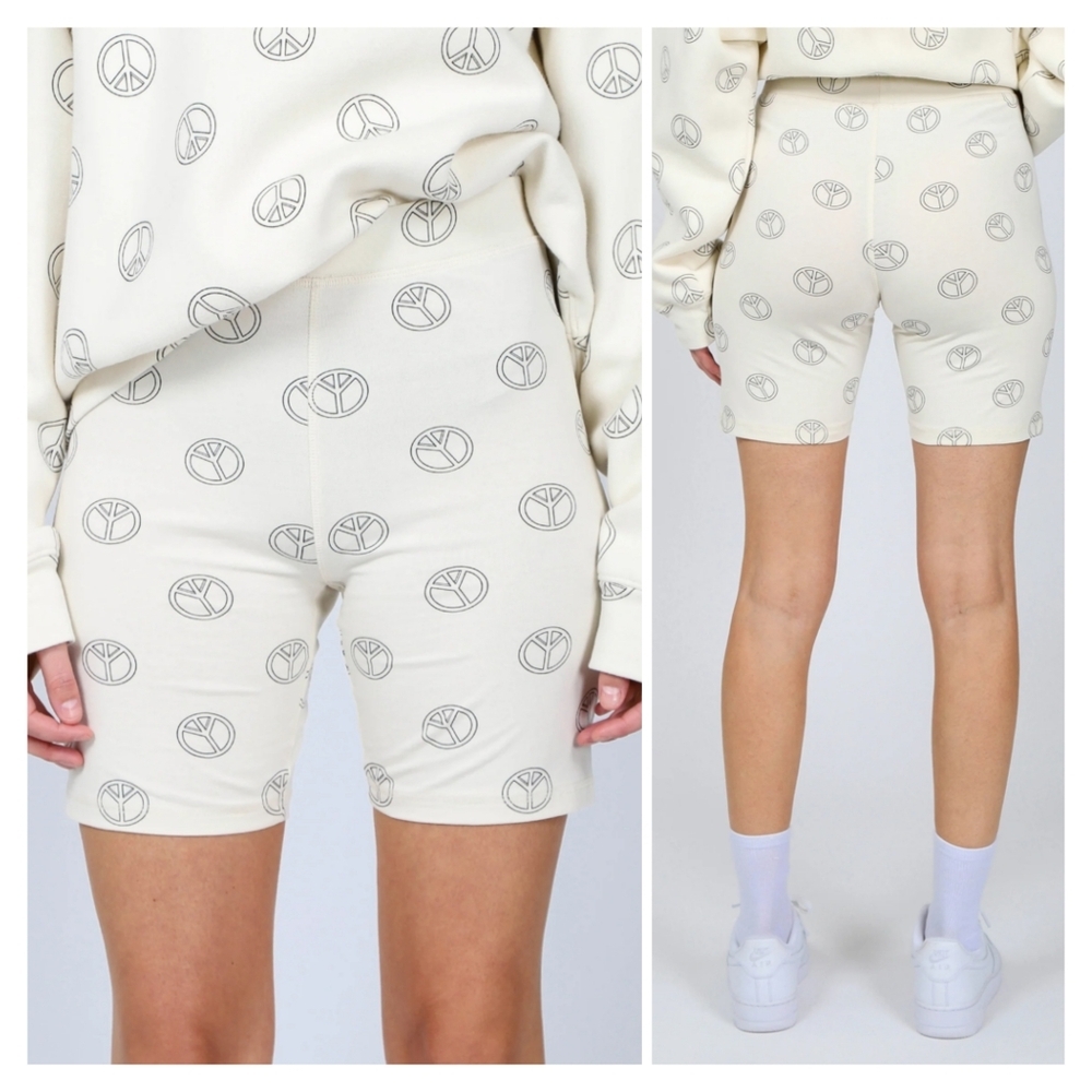 Brunette The Label Cream Peace Sign Bike Shorts Size S/M